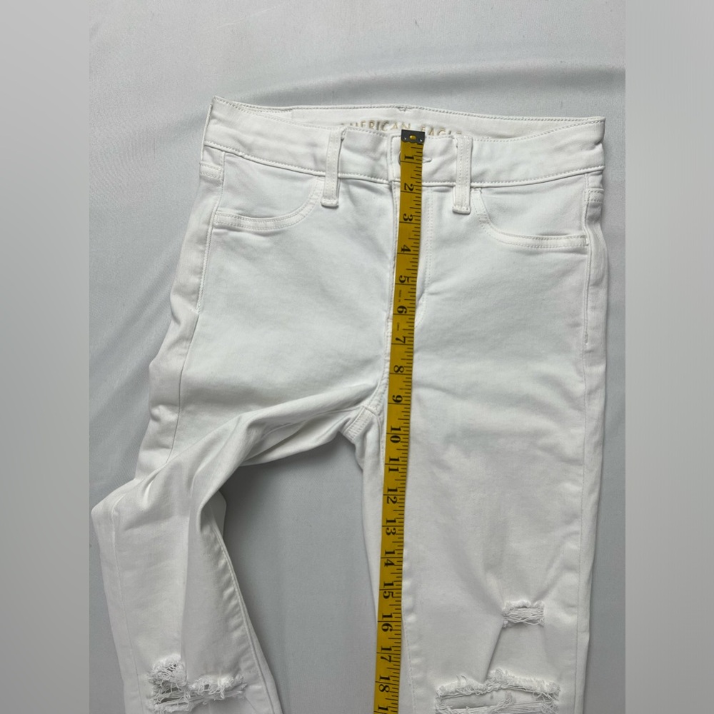 American Eagle Hi-Rise Distressed Cropped Skinny White Cropped Denim Jeans - Picture 13 of 16